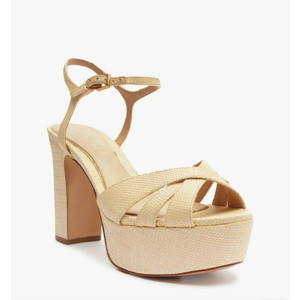 Schutz Keefa Rafia Cream Women's Heeled Sandals Size 9.5